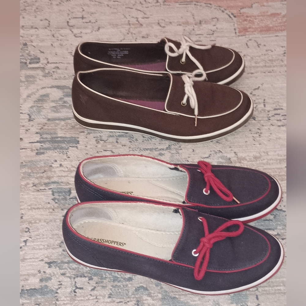 Grasshopper Navy Brown Set Of Slipon Comfort Sneakers Size 5